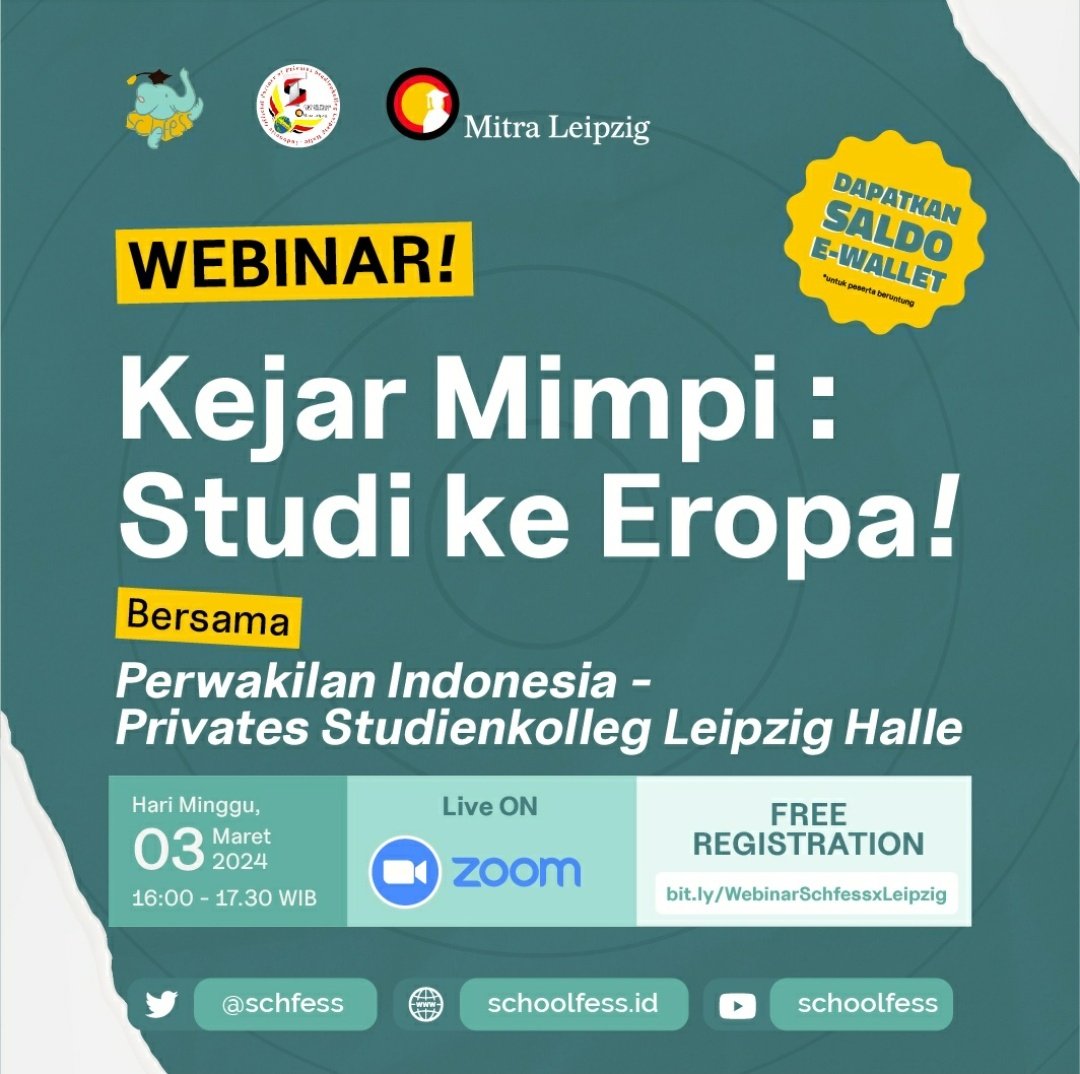 lang! ada yang punya impian buat studi di Eropa kah? webinar ini cocok bgt nih buat kamu yang pengen studi sekaligus jalan2 di Eropa 💯 dapetin tips2nya yuk, daftar skrg juga bit.ly/WebinarSchfess…