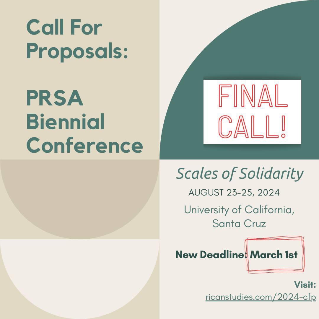 Final Call! One more day to submit your proposals and join us in Santa Cruz for the 2024 PRSA Conference! And keep in mind upcoming deadlines for award nominations and the grad student pre-conference. 🇵🇷
