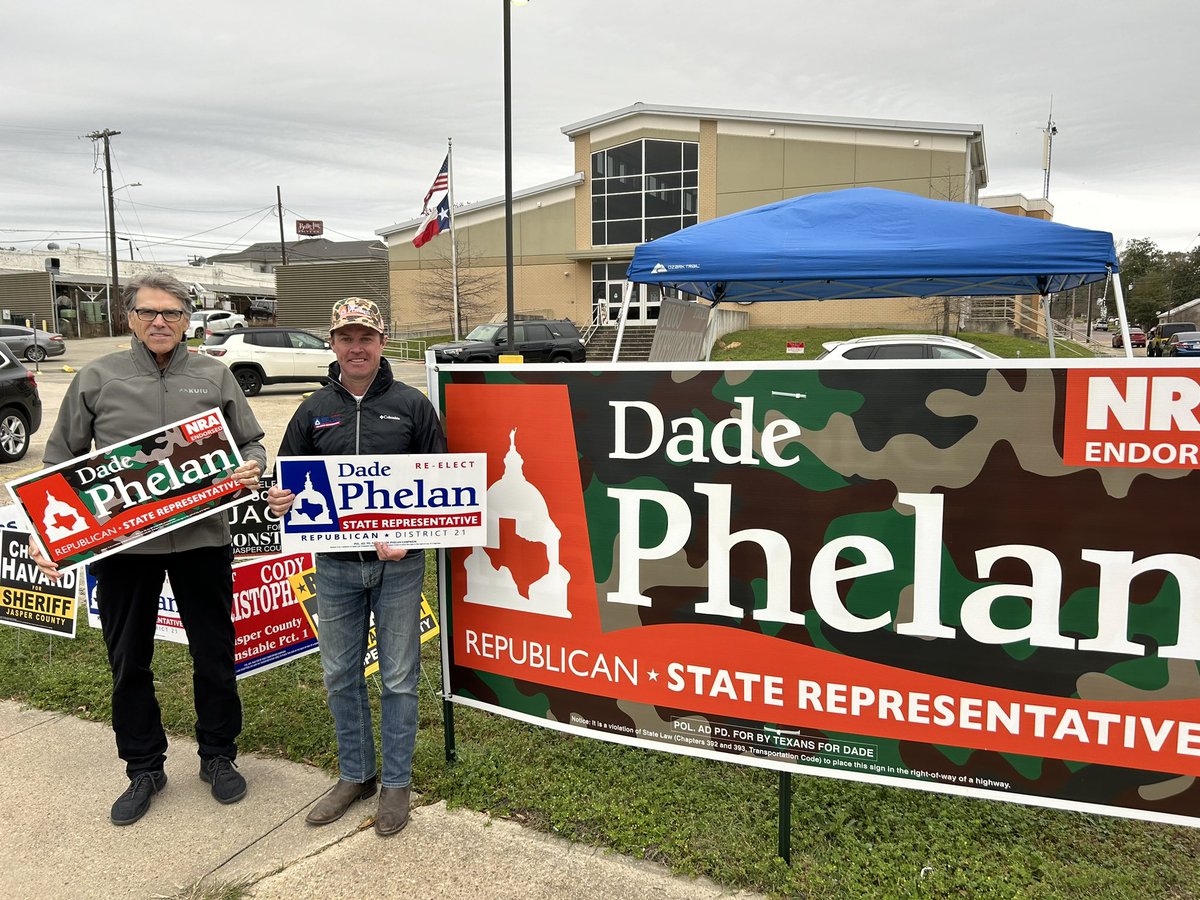 What a day! @GovernorPerry & I held two GOTV rallies in Vidor & Jasper, & we hit every polling location from Orange to Jasper in between. Big thanks to everyone who came out. #HD21 is fired up. Y’all brought the enthusiasm & energy we’ll carry with us to Election Day. Let’s go!