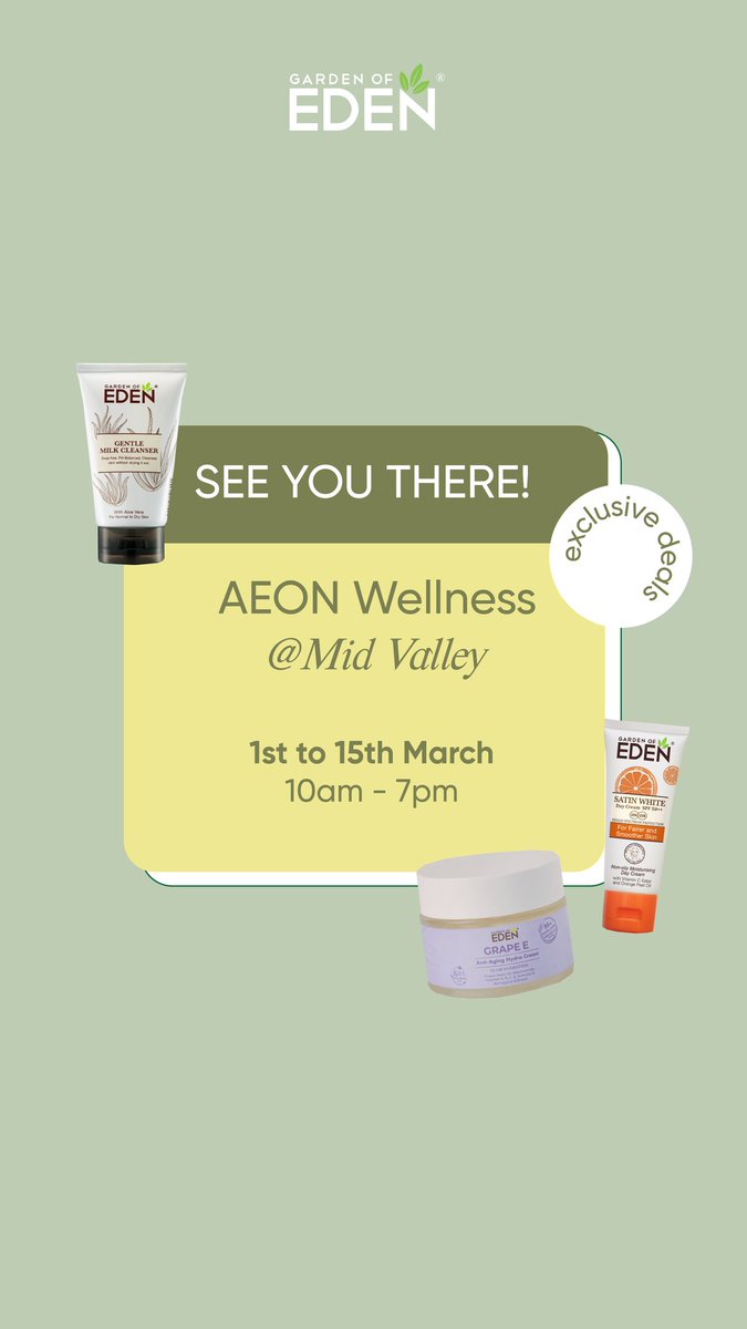 GOESkincare's tweet photo. see you there at AEON WELLNESS @Mid Valley
Date: 1st to 15th March
Time: 10am to 7pm 

Exclusive deals awaits ✨ https://t.co/uxBY0Oe6CO