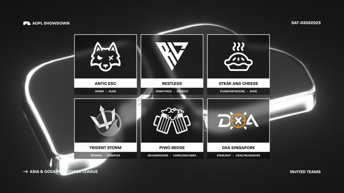 🏎️ We are only 24 hours away from the AOPL Showdown! Here are the teams that will be competing tomorrow.

The AOPL Showdown starts tomorrow, 02.03.2024, at 14:00 SGT (GMT +8). See you there! 👋

📺 twitch.tv/TrackmaniaAsia…