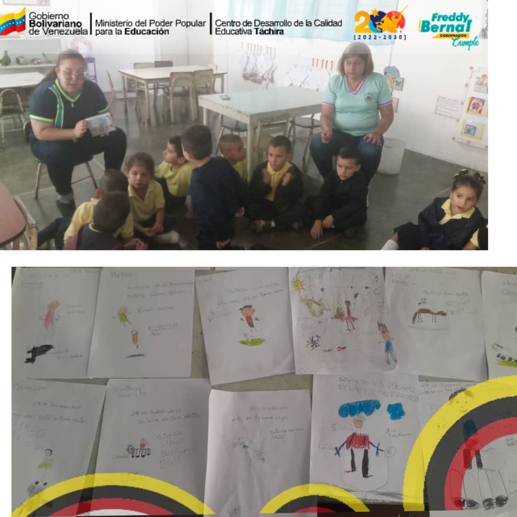 28/2/2024. CEIS. Santa Rita. Actividad: Efeméride. Primera Batalla de San Mateo (1814). Las docentes del grupo "C". Las docentes utilizando como recurso una imagen de la batalla les hablan a los niños sobre la misma. Luego dibujan lo observado y lo que escucharon. Estado Tachira
