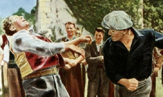 FrankTracy's tweet image. There's something ridiculous, but cathartic, about long, long movie fight scenes where they aren't actually trying to kill each other, but just trying to get the other guy to give up. #TheQuietMan #TheBigCountry #TCMParty
