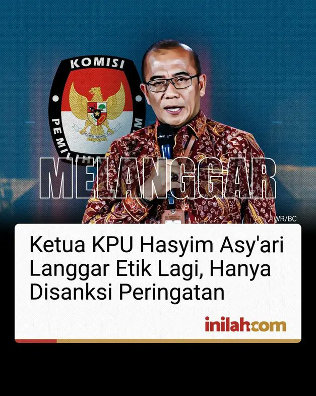 Ketua <a href="/KPU_ID/">KPU RI</a> sudah 4 kali terbukti melanggar etik.
Masa masih percaya hasil pemilu tanpa kecurangan. 
<a href="/DPR_RI/">DPR RI</a> <a href="/officialMKRI/">Mahkamah Konstitusi</a>
#DukungHakAngketDPR 
#BatalkanHasilPemilu
