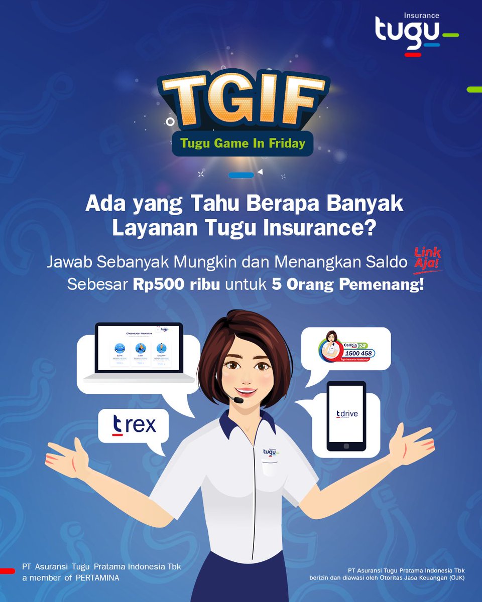 tuguinsurance's tweet photo. Smart People coba sebutkan sebanyak-banyaknya!
Jawab di kolom komentar dan menangkan hadiahnya! Pemenang yang beruntung akan mendapatkan saldo LinkAja senilai Rp 500.000 untuk 5 orang pemenang dari Instagram, Facebook dan Twitter! https://t.co/CvYXRa2PlO