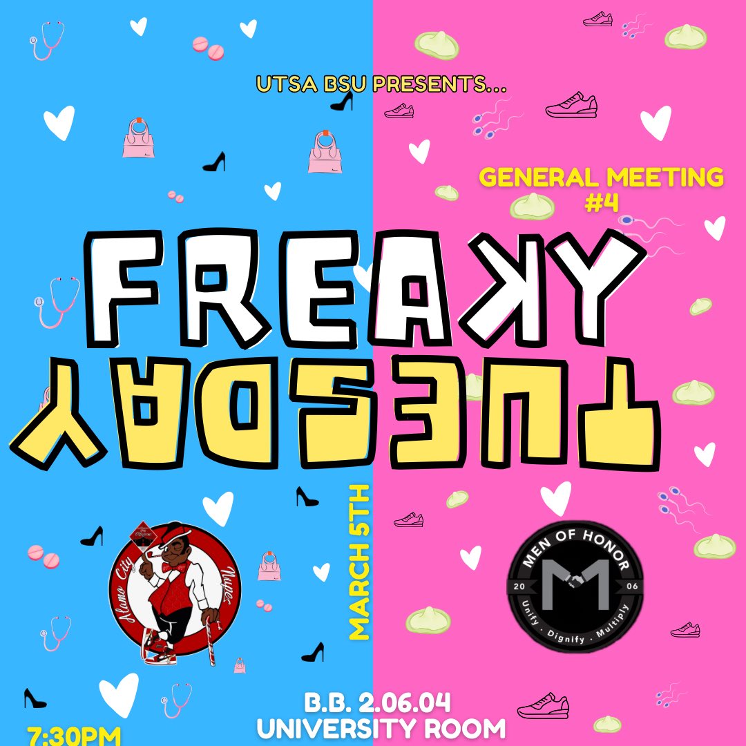 Trade places next Tuesday as we discuss gender roles, cat calling, Reesa Teesa and more!🫣 This will be a joint meeting! We hope to see you there! 🤣

🗓️: March 5th, 2024
📍: Business Building 2.06.04- University Room
⏱️: 7:30pm