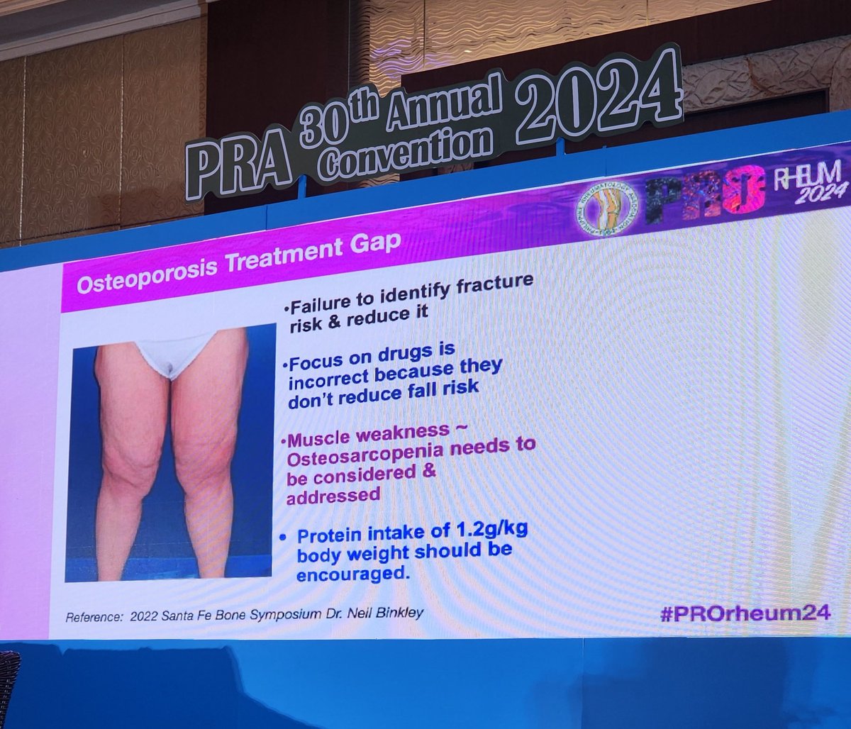 For #osteoporosis management, drugs are not enough because they do not reduce fall risk. #Sarcopenia should also be addressed. #OnePRA2024