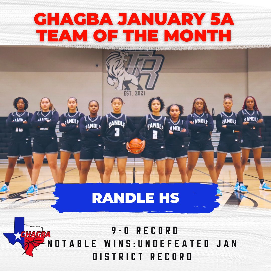 Congratulations to our GHAGBA 5A team of the month @RandleGBB ! They posted a perfect 9-0 district record for the month en route to a State Tournament appearance. Great job!