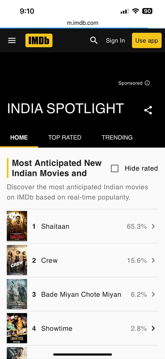 IMDB Most Anticipated Movie List

#Shaitaan on Top with 65.3% Popularity 🔥

#AjayDevgn #ShaitaanTrailer insane 🔥🔥🔥 Bms on 🔥🔥🔥