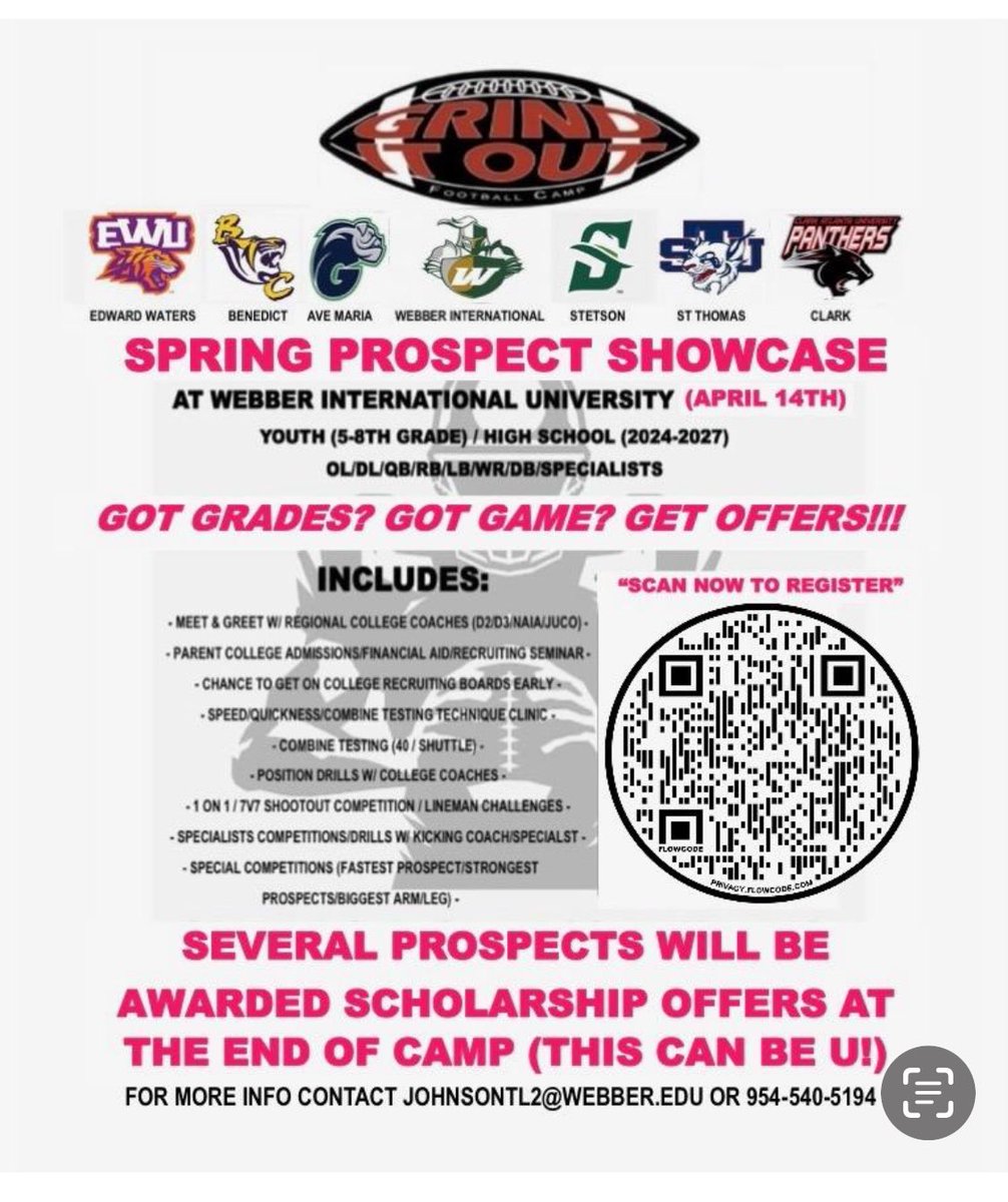 Alright guys I know you are looking for a football scholarship and we got them. So what in the world are you waiting on SCAN the CODE that’s if you got game.