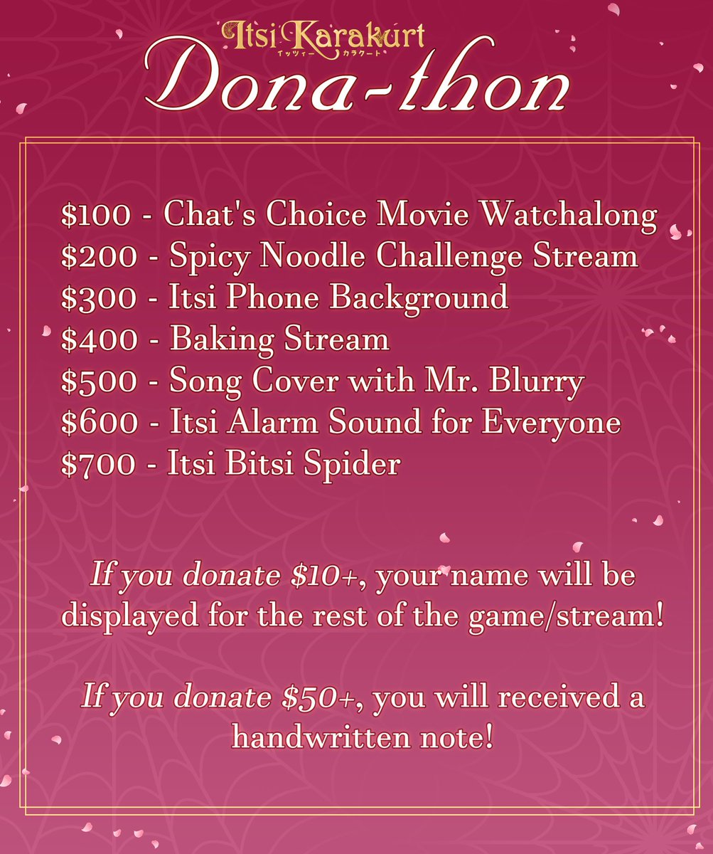 ItsiKarakurt's tweet photo. The goals for my Donothon Bugaboos! I will be raising funds to fix my PC so I can continue to bring you fun and new content! I will be starting a 24 hour stream on my Twitch this Saturday at 12pm PST! Come by for some exciting times! 
Donation link is in the comments!
LOVE YOU💖! https://t.co/fDdtZXoPzT