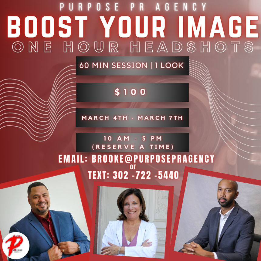 Need a last minute photoshoot?📸Our lead photographer Brooke will be holding a 1 look, 1 hour photoshoot session for only $100 from March 4th to March 7th at 10am to 5pm.  To schedule a time frame contact her via email at brooke@purposeagency.com or via text at 302- 722- 5440