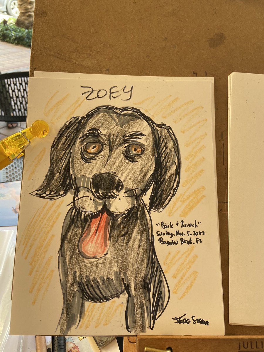 Pet Friendly #CommunityEvent in #BoyntonBeachFlorida - “Bark and Brunch” organizers booked quick sketch #DogCaricatures #PetCaricatures by #DelrayBeach and #MiamiCaricatureArtist Jeff Sterling from FloridaCaricatures.weekly.com