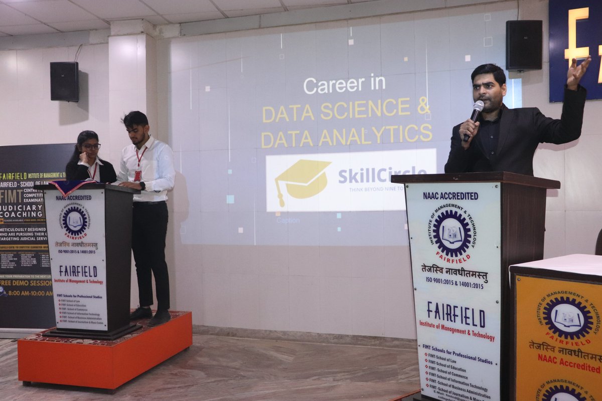 FIMTcollege's tweet image. Dive into #DataSecrets with @SkillCircleteam Our recent event with Mr. Shivam Ahuja, Founder &amp;amp; COE, was a data-filled journey! 💻✨
Participants delved into #DataScience  and Analytics, mastering tools. 🕙With hands-on exercises and interactive Q&amp;amp;A, they&apos;re ready for IT careers!