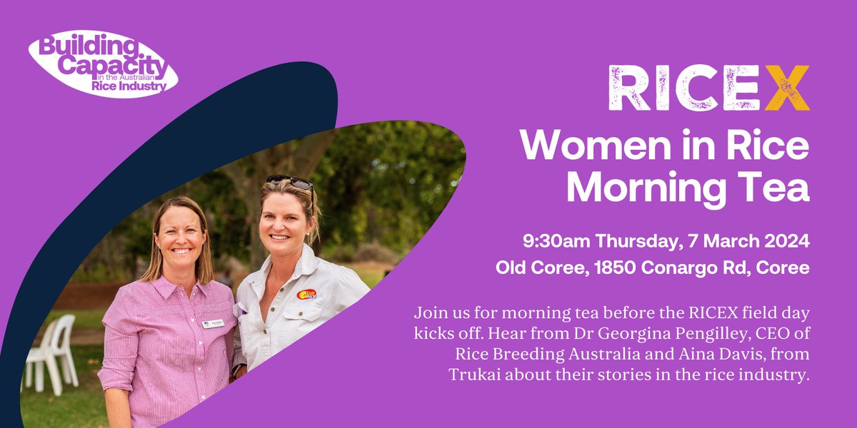 Celebrate International Women’s Day with Women in Rice. 🌾 Women in Rice Morning Tea @ RiceX 🌾 📅 Thursday, March 7th, 2024 🕒 9:30 AM 📍 RRAPL, 1850 Conargo Rd, Coree 🎟️ Register your spot here for the morning tea and RiceX // loom.ly/vz7uBlM