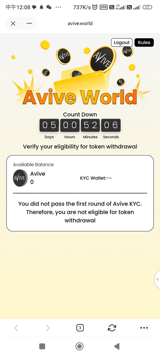 lv20190314's tweet photo. @Avive_World My team and I completed all the operations as required, but this time it still prompted that KYC was not passed. https://t.co/47ZPUODMYU