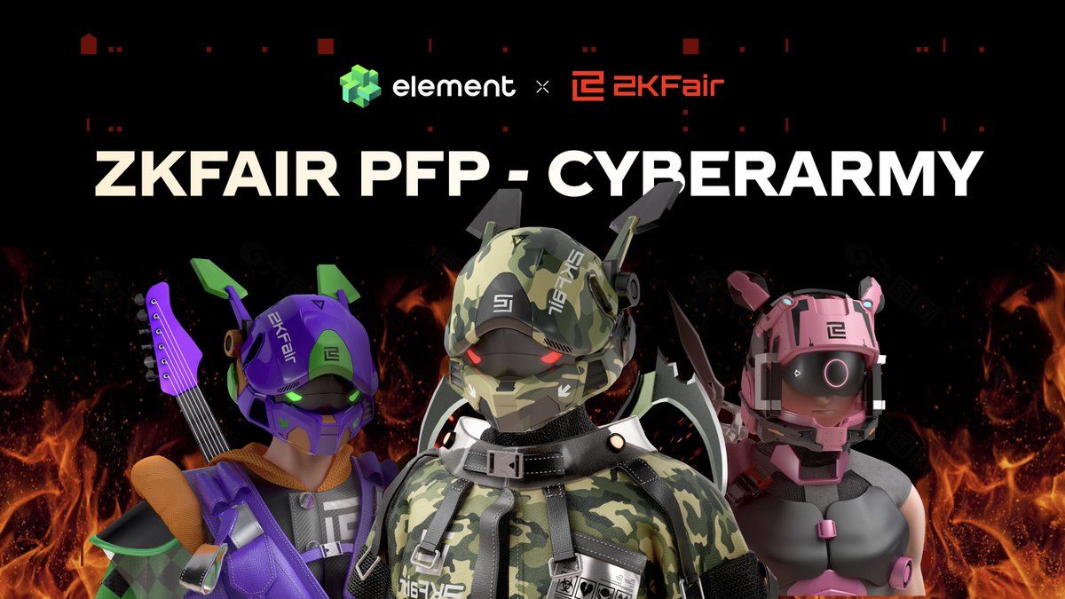 Element NFT Marketplace (@element_market) on Twitter photo 🚀🚀 Introducing the first 404 protocol Launchpad: ZKFair CyberArmy on the Element ZKFair Marketplace launched by <a href="/ZKFCommunity/">ZKFair Community</a>!
1. Name: ZKFair CyberArmy
2. Amount: 9,999
3. Price
- Whitelist: 1 USDC
- Public Sale: 3 USDC
4. Introduction: CyberArmy is a NFT collection 🚀🚀 Introducing the first 404 protocol Launchpad: ZKFair CyberArmy on the Element ZKFair Marketplace launched by <a href="/ZKFCommunity/">ZKFair Community</a>!
1. Name: ZKFair CyberArmy
2. Amount: 9,999
3. Price
- Whitelist: 1 USDC
- Public Sale: 3 USDC
4. Introduction: CyberArmy is a NFT collection