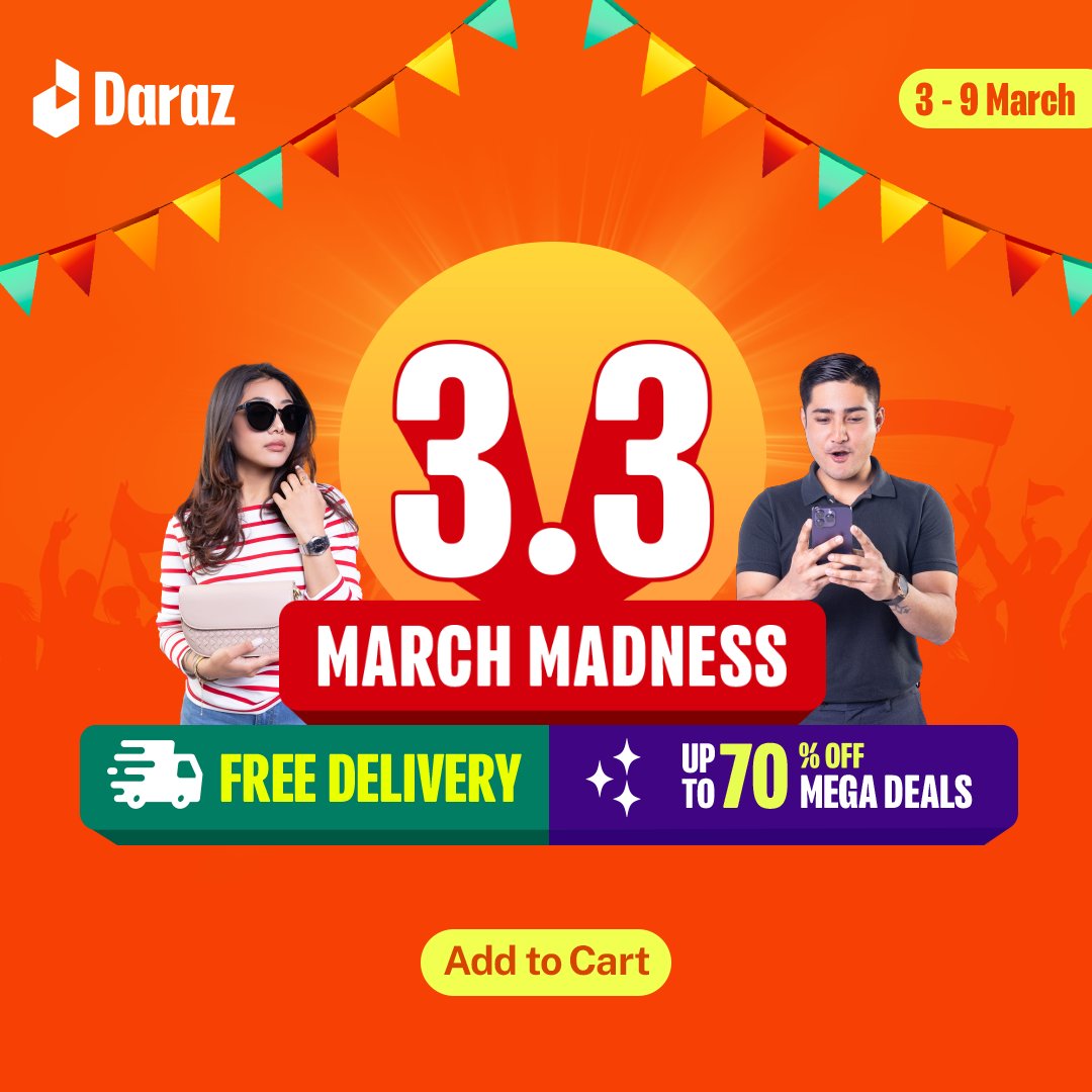 Get ready to score big with 3.3 - March Madness on Daraz - click.daraz.com.np/e/_CXLEKU

From March 3rd, slam dunk your savings on a wide range of products! Don't miss out on the madness

#MarchMadness #3rdMarchto9thMarch #DarazNepal #DiscoverDaraz #KinauSabaiDarazMaiBestPriceMai