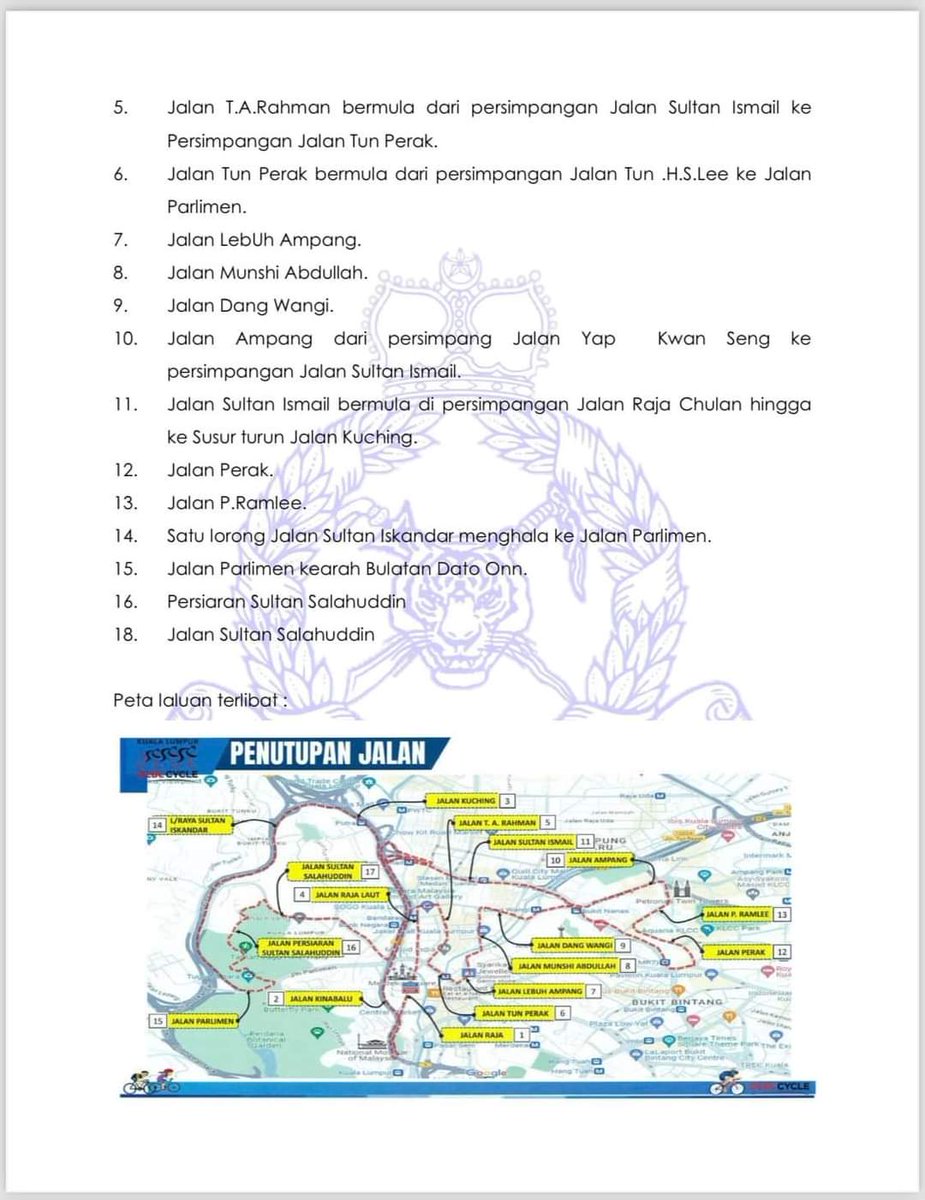 JaPenWPKL's tweet photo. 🚧 PENUTUPAN JALAN SEMPENA KUALA LUMPUR OCBC CYCLE 2024 SEKITAR KUALA LUMPUR PADA 3 MAC 2024

#OCBCCycle #OCBCCycle2024 #jalantutup #tutupjalan #roadblock #KualaLumpur #KLBandarUntukSemua #KLCeria #CMSWPKL https://t.co/5WRzraLfhH