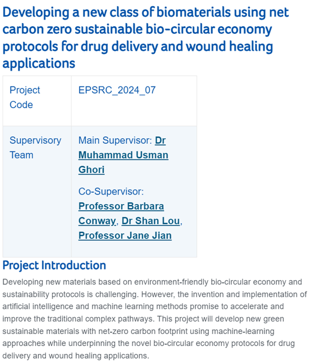 GhoriLab's tweet photo. We have a fully funded EPSRC #PhD Studentship available to UK applicants only in our lab focusing on "developing a new class of green materials for drug delivery and wound healing applications". 
Click the link for more details! https://t.co/fu8kGtnl8K https://t.co/DWnSwUpTN5