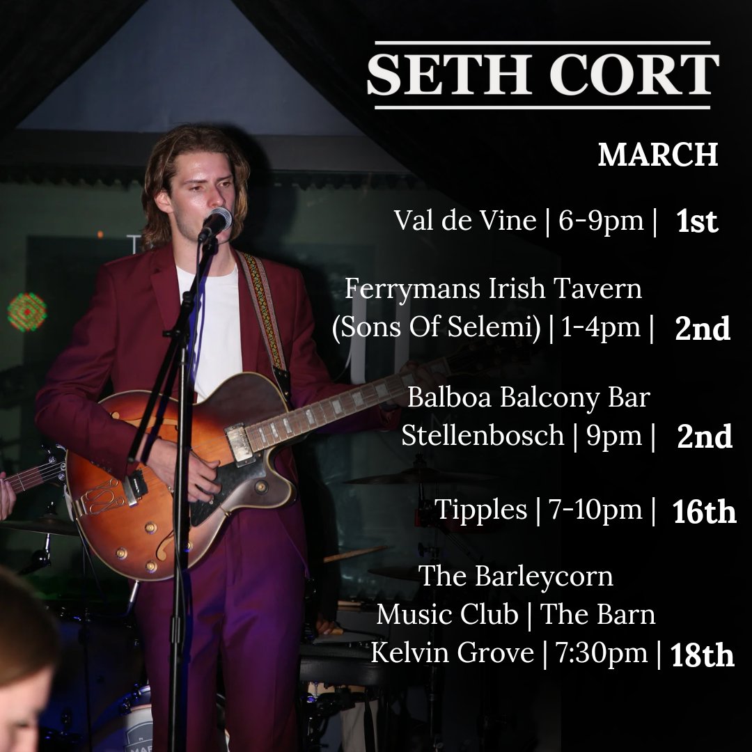 Hey everyone! We got a couple of great shows this month, so be sure to pull in for some good vibes! See you all there🔥🫶🏼 #musician #sethcort #gigguide #stellenbosch #capetown #livemusic