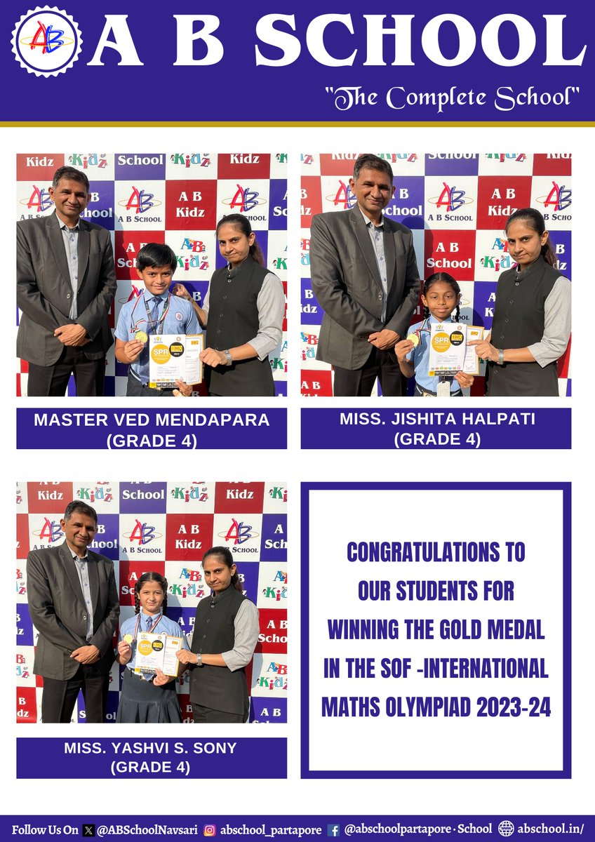 ABSchoolNavsari's tweet image. #SOFOlympiad #MathsChampions #GSEBWinners #NationalMathsExcellence #GSEBMathsStars #OlympiadSuccess #SOFWinners