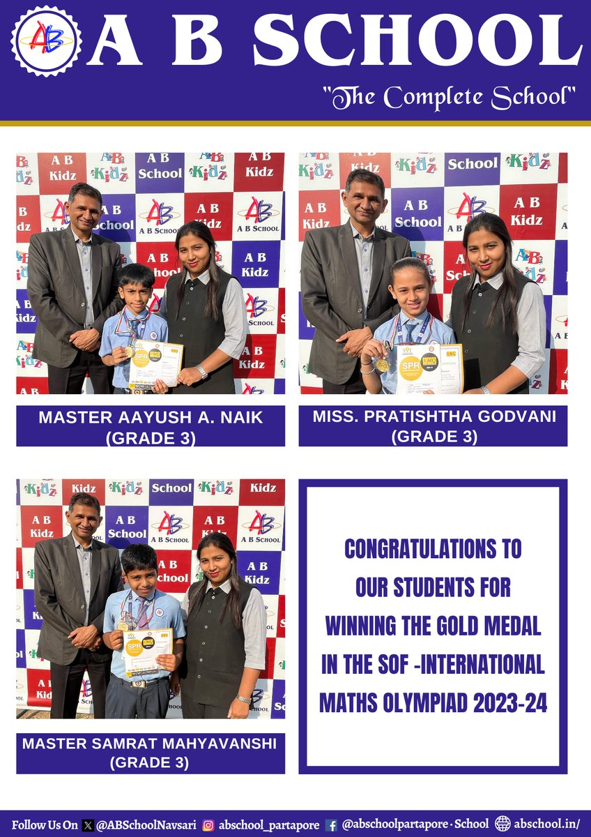 ABSchoolNavsari's tweet image. #SOFOlympiad #MathsChampions #GSEBWinners #NationalMathsExcellence #GSEBMathsStars #OlympiadSuccess #SOFWinners
