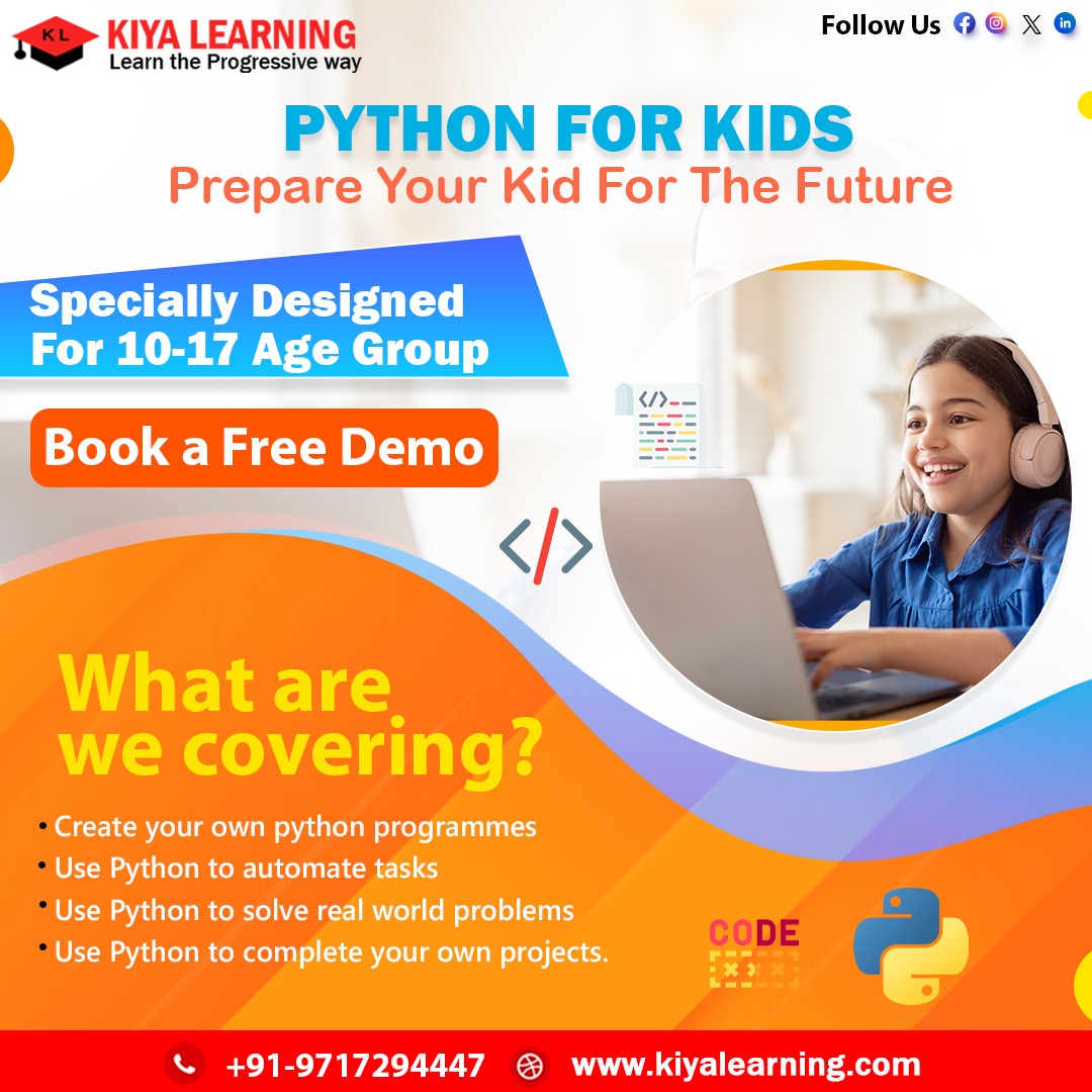 Empower your child for the future with #PYTHON FOR #KIDS! From #creating their own #Pythonprograms to #automatingtasks and solving real-world problems, this specially #designed course for 10-17 #agegroup
Book your free trial - kiyalearning.com