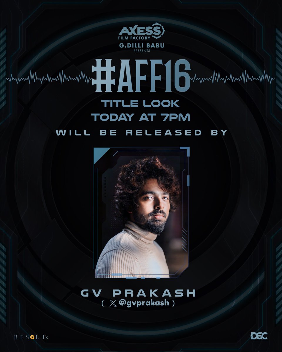 HiFiTalkies's tweet photo. Get ready for a thrilling dive💥#AFF16 Title Look revealed by @gvprakash Today at 7PM🔥
Get set to unlock the secrets✨
@AxessFilm
@Dili_AFF
@DoneChannel1
@decoffl https://t.co/dEa4djSl4P