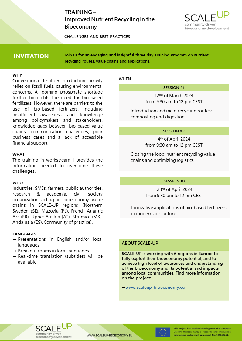 🌱 Save the date for our upcoming training sessions on 'Improved Nutrient Recycling in the Bioeconomy'! SESSION #1 -🔗 lnkd.in/gDu2UgTb SESSION #2 -🔗 Register: lnkd.in/g6xCYYuA#3 SESSION #3- 🔗Register: lnkd.in/gEvd2fw2 Stay tuned for session updates! 👨‍💻