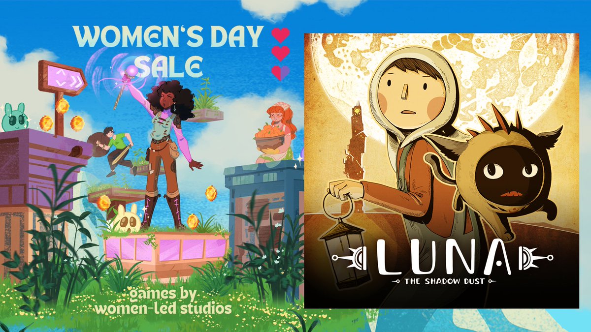 LanternStudio_'s tweet image. LUNA The Shadow Dust is taking part of the Women&apos;s Day Steam event! 🤩 
Also pls check out all the cool games made by female lead team and gender marginalized devs! 🌟
store.steampowered.com/sale/womenday24
Thank u @wingsfundme for organizing the event!