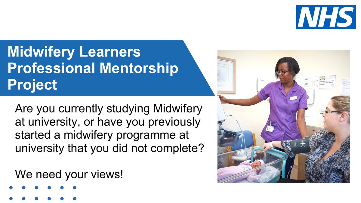 Current and former midwifery students, we need you! We are developing a mentoring programme which will be offered to pre-registration midwifery learners from their second year. Share your experiences using our survey: orlo.uk/pr1M6 #midwives #midiwifery #WeAreTheNHS