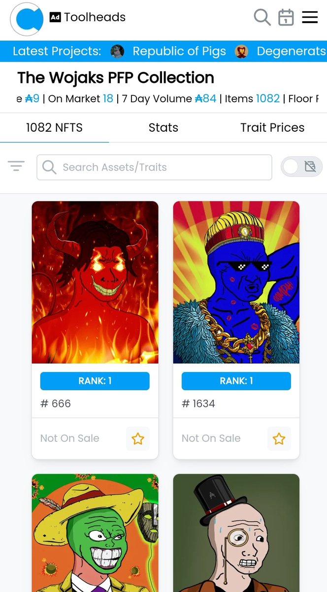 WojakBlueADA's tweet photo. @CnftTools ranking is live🔥🔥

https://t.co/YyiMCER437 https://t.co/Mtlr0RgIMY