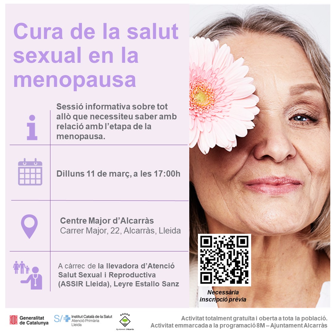 apicslleida's tweet photo. 🗓️🟣Amb motiu del #8M, l'#EAPAlcarràs i amb col·laboració de l'@AjAlcarras presenta la sessió informativa" Cura de la salut sexual en la menopausa" a càrrec de la llevadora de l'#ASSIR, Leyre Estallo.

🗓️11
🕐 17h
📍 Centre Major d'Alcarràs 
✍️Inscripció Prèvia escanejant el QR https://t.co/BwxHz9mjaE