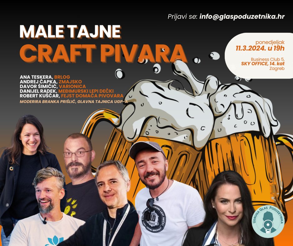 🍻✨Pridružite nam se na panelu “𝗠𝗮𝗹𝗲 𝘁𝗮𝗷𝗻𝗲 𝗰𝗿𝗮𝗳𝘁 𝗽𝗶𝘃𝗮𝗿𝗮”. Svoje mjesto osigurajte na vrijeme prijavom na info@glaspoduzetnika.hr. 🌟🚀