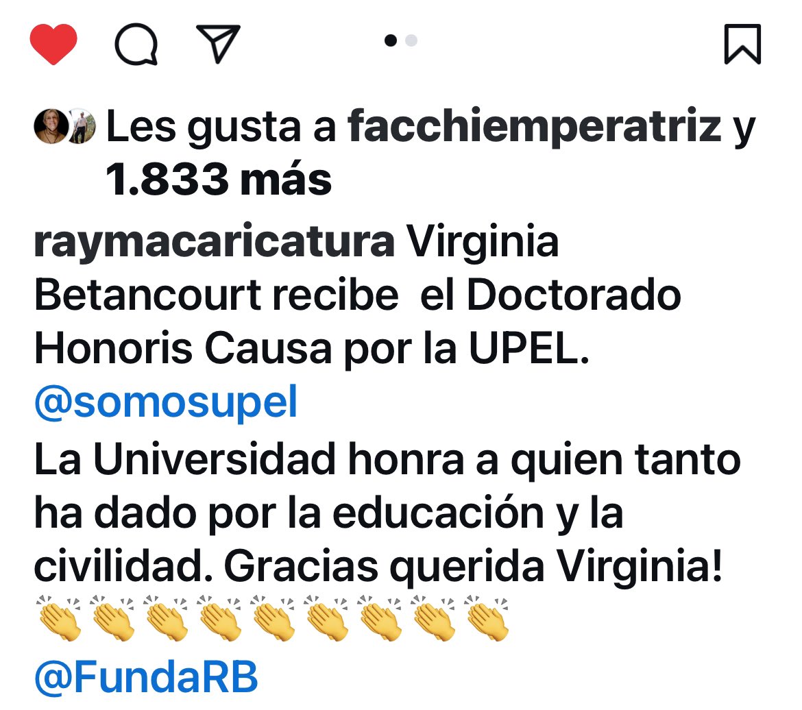 ¡¡¡FELICITACIONES Y ENORME AGRADECIMIENTO A #VirginiaBetancourt <a href="/virginiabetanv/">virginiabetancourtv</a> por su
Doctorado Honoris Causa por la UPEL <a href="/somosupel/">UPEL</a>!!! ¡!¡Celebremos con la #FundaciónRómuloBetancourt @fundarb, con sus profesores, alumnos y egresados! ¡Y mil gracias RayMAGNA <a href="/raymacaricatura/">Rayma</a> !