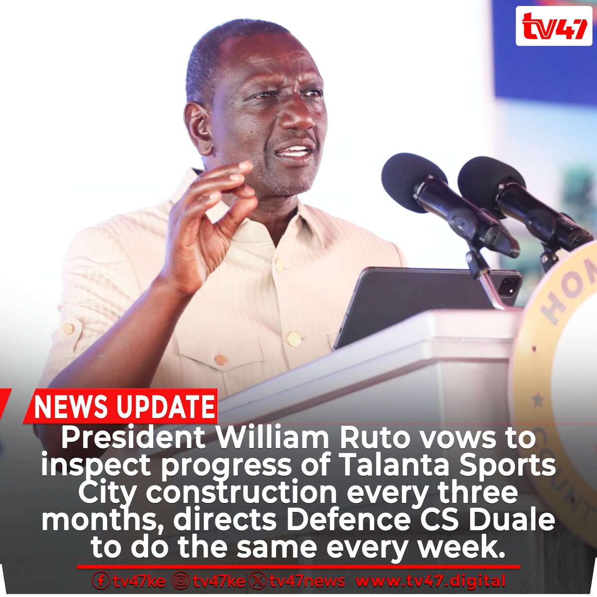 tv47news's tweet photo. PRESIDENT William Ruto vows to inspect progress of Talanta Sports City construction every 3 months. 

This is part of efforts to build stadiums across various parts of the country in preparation of the 2027 AFCON competition which will be jointly hosted by Kenya, Uganda and Tanzania. #TV47News