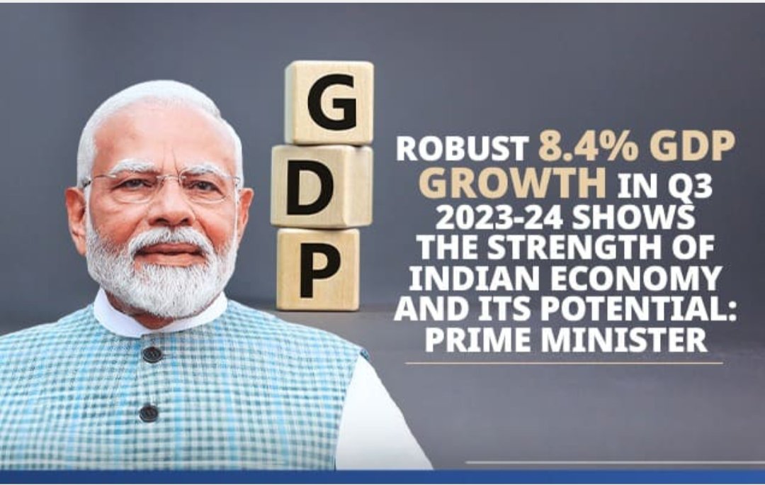 BJPShivajee's tweet photo. Robust 8.4% GDP growth in Q3 2023-24 shows the strength of Indian economy and its potential under the leadership of our greatest Prime minister Shri @narendramodi 
#ModirSatheBongobasi https://t.co/7ObodVx3kV