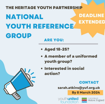 If you’re aged 18-25 Youth United want to hear from you! Please email sarah.atkins@yuf.org.uk for further info. The Heritage Youth Partnership is delivered by Youth United Foundation @youthareunited, in partnership with, and funded by, Historic England @HistoricEngland