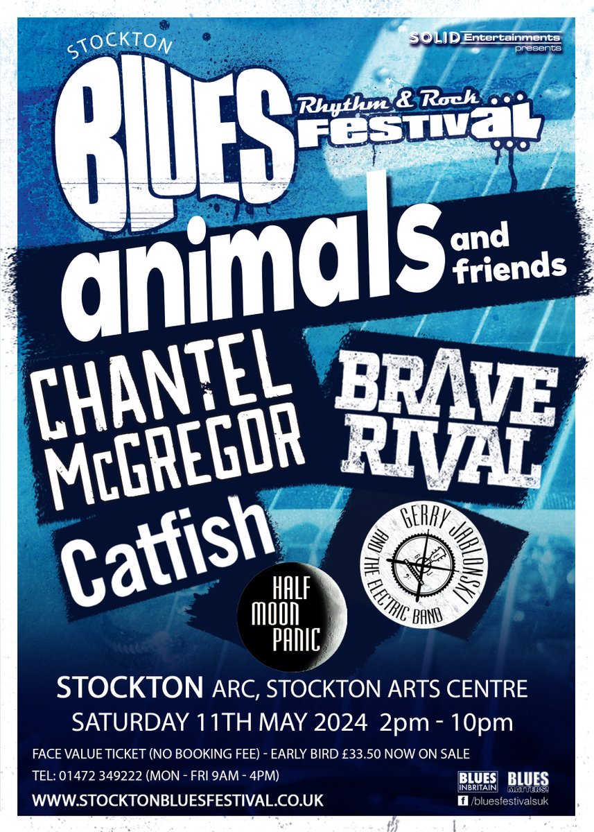 🎸Stockton Blues, Rhythm and Rock Festival Get ready for explosive performances from some of the hottest rising stars in British blues rock when Animals and Friends, @chantelmcgregor, @BraveRivalBand, Catfish, @GJEB and @HalfPanic light up the stage this May ⚡