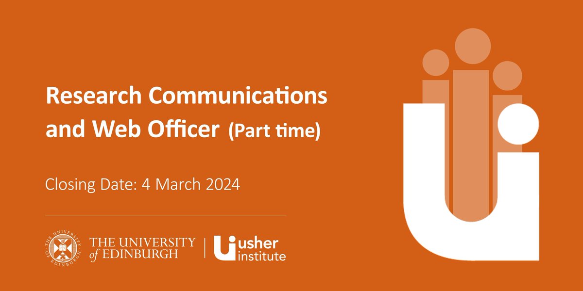 Join us! We are #hiring here at the Usher Institute. #Vacancy: Research Communications and Web Officer (part time) Closing date: 04 Mar 2024 Further details: buff.ly/3Ccfeuh