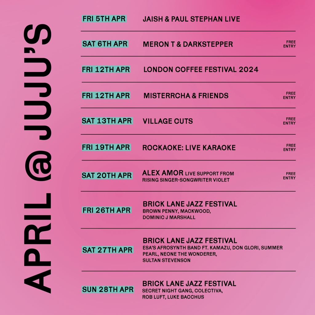 Jujusbarstage's tweet photo. 💖MARCH/APRIL 2024 AT JUJUS!💖⁠
⁠
⁠
For tickets &amp; table bookings visit: https://t.co/hW6776d9Q6 🔗⁠
⁠
#jujusbar #whatson #spring2024 https://t.co/3aRhcn3i5Z