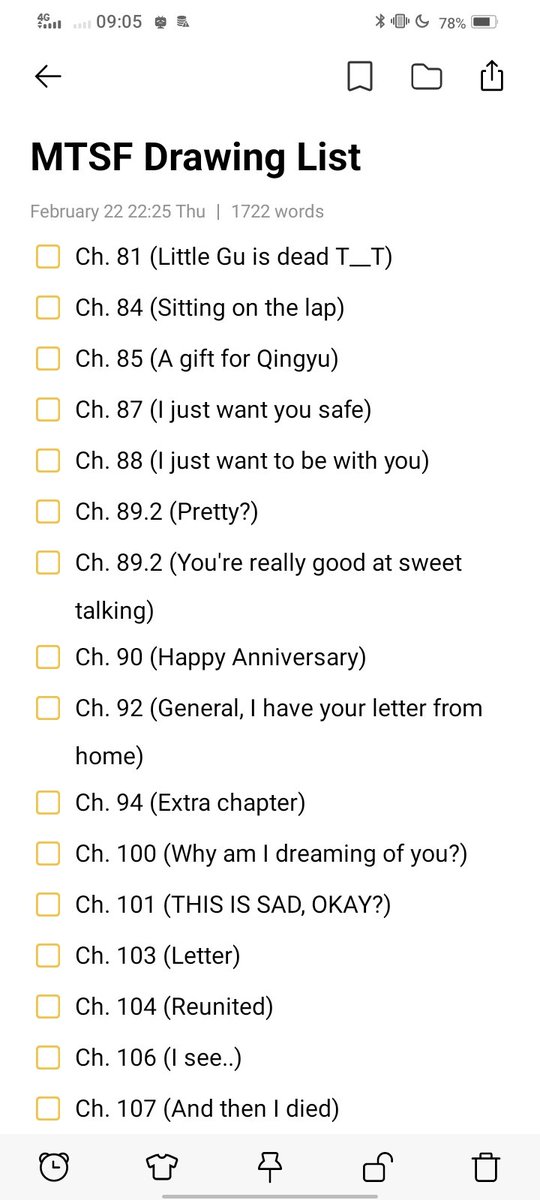 natsu_noame's tweet image. You ask me how much I love MTSF? I even make a drawing list, so I can draw my fav parts of the book 😭👍 I swear when I&apos;ve finished my exams, I would draw this!! HAHA #mstf #MarriedThricetoSaltedFish