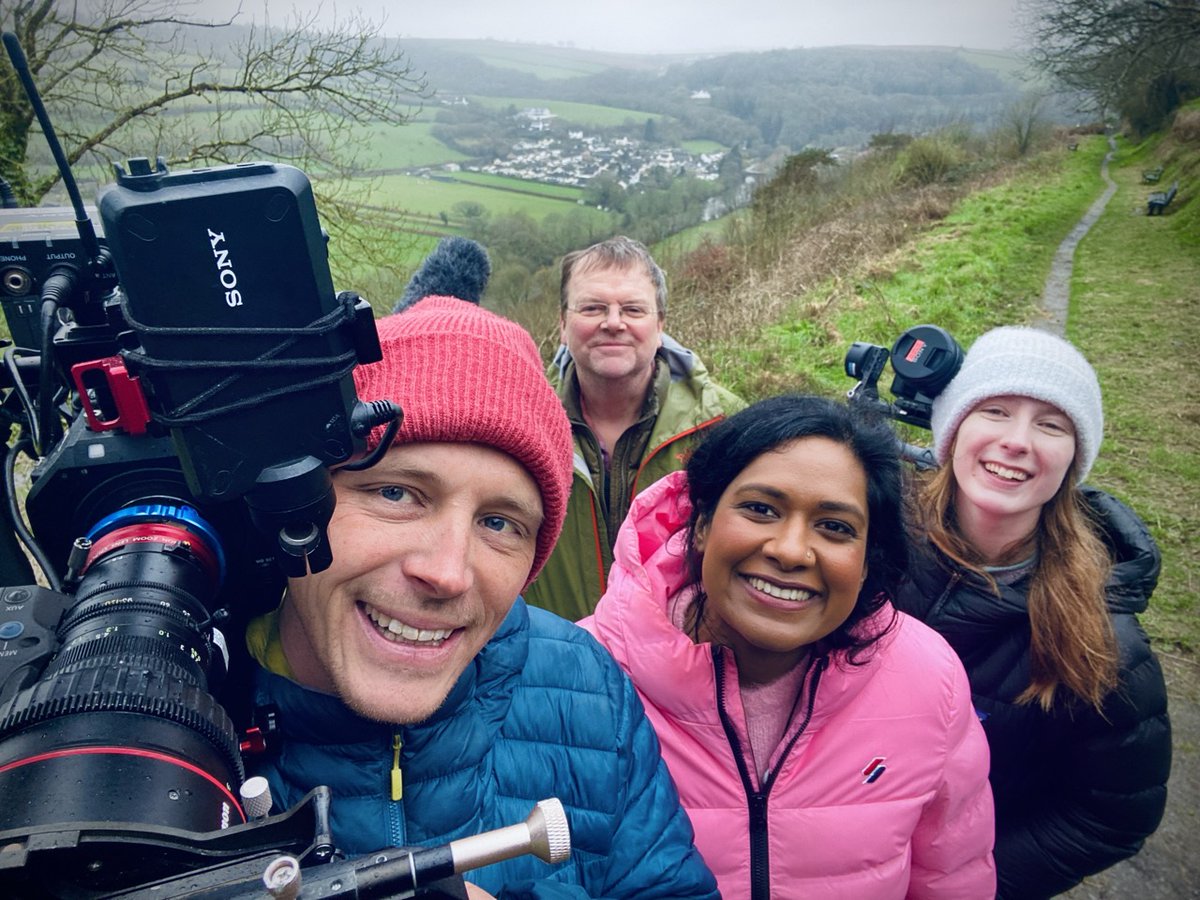 SimonVacher's tweet photo. Dodging the showers and hail for BBC Countryfile this week with presenter Datshiane Navanayagam @Datshiane, wildlife camera Claire Gould and producer director @AlunBeach. Watch on telly 👀 on the normal Countryfile slot some time during March #countryfile @BBCCountryfile https://t.co/eG8DPsSUDo