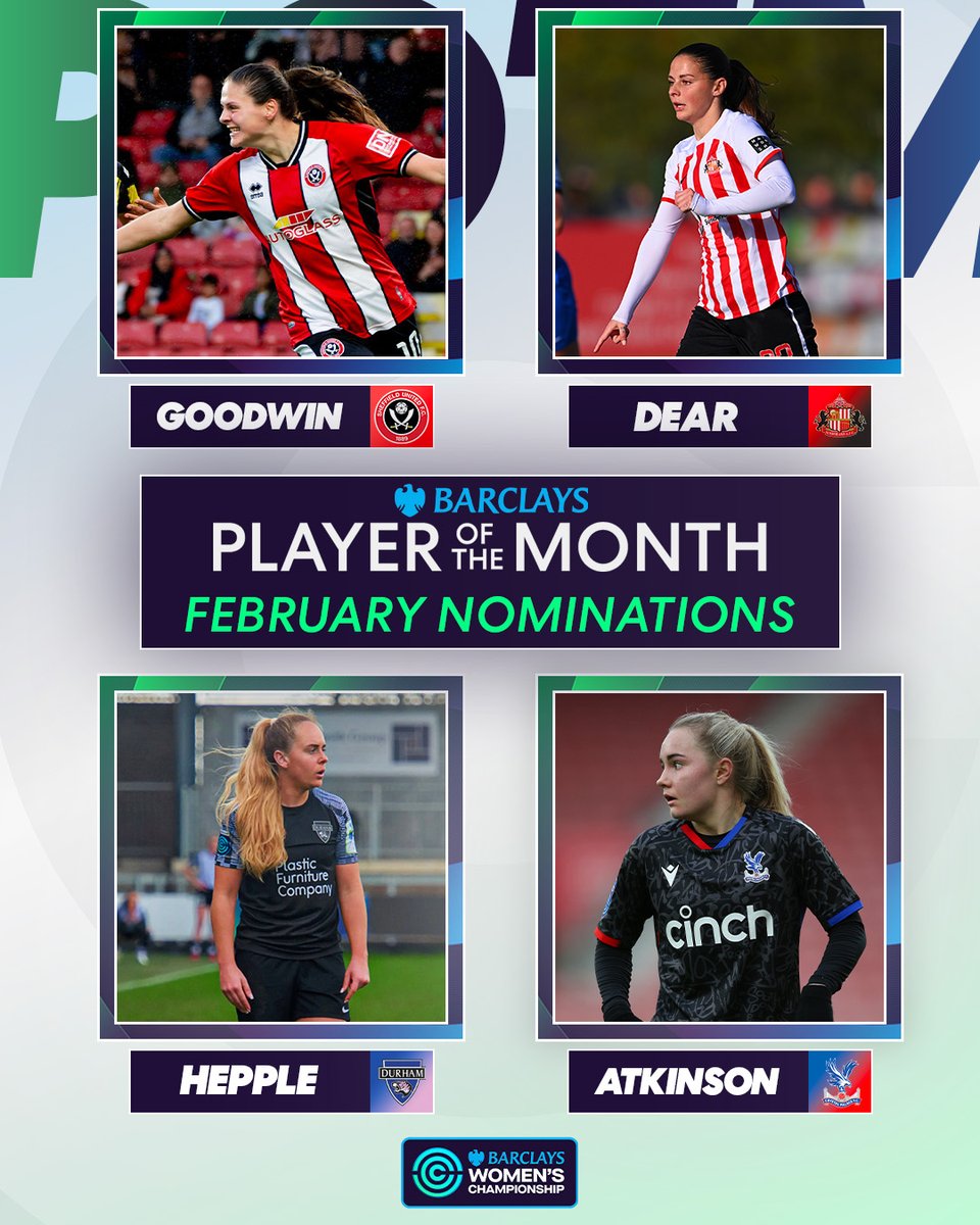 Plenty of brilliant performances in the #BarclaysWC! 🌟@isobel_g08 🌟@jennadear08 🌟@Hepple7 🌟@izzyatkinson_ Vote for your Player of the Month now: the-fa.com/u4lCBR