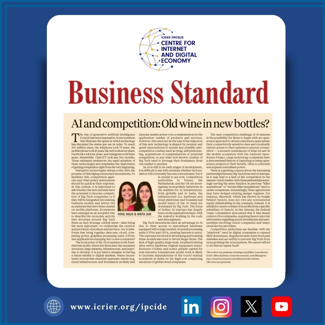 Competition authorities are familiar with the 'playbook' used by digital companies to expand their dominance. Regulators must learn from past mistakes and act swiftly to prevent Big Tech from monopolising the Al ecosystem.
🔗Read More: shorturl.at/ioEW0
#BusinessStandard