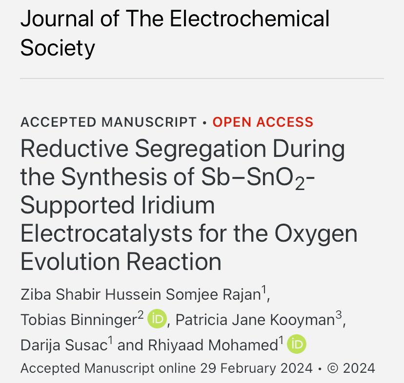 rhiyaadmohamed's tweet photo. Our latest publication: ’Reductive Segregation during Sb−SnO2-Supported Iridium Electrocatalysts Synthesis for Oxygen Evolution Reaction’ via @ioppublishing. Read it here: https://t.co/dcVwNFdAxq #HySACatalysis #Electrocat@UCT #ConsciouslyGreen #CatalysisInstitute https://t.co/CnmS1lIkwN