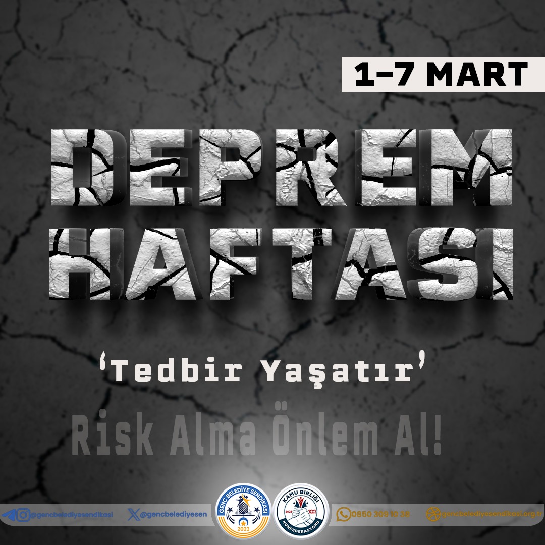 Deprem Haftası, doğal afetler karşısında bilinçli ve hazırlıklı bir toplumun önemini hatırlatır. Deprem riskine karşı bilgi sahibi olmak ve birlikte hareket edebilmek bizleri dayanıklı toplumlara hazırlar. #depremhaftası