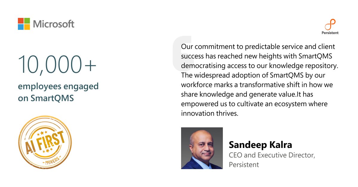 SmartQMS, powered by #AzureOpenAI and the #MicrosoftPowerPlatform, empowers developers, project managers, and architects. The platform dynamically allocates resources for specific roles at @Persistentsys, with intuitive asset discovery. #AIFirstMovers @skkalra