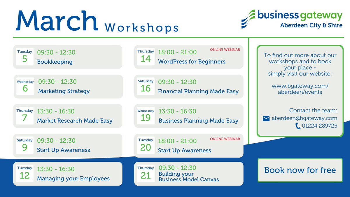 🌷Hello, March!🌷 Ready to spring into action with your business goals?🚀 Why not join us at the Balmoral Hub for these free in person workshops!🙌 We even have two online sessions so you can learn these valuable skills at home! 📍Be quick, book now: ow.ly/vlXV50QkA3J